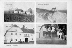 dobová pohlednice původní vsi s kostelem