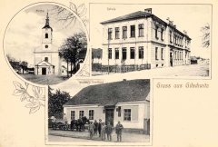 historické foto kostela (vlevo nahoře)