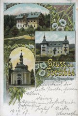 dobová pohlednice lázní s kaplí