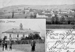 dobová pohlednice vsi s kostelem