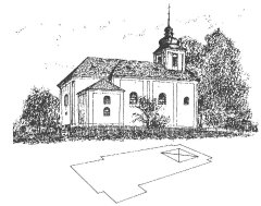 kresba kostela a jeho interiéru