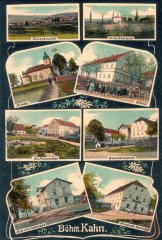 dobová pohlednice vsi s kostelem (v levém sloupci druhý snímek shora)