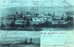 dobová pohlednice vsi s kostelem