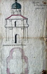 stavební plán zhotovený duchovním správcem kostela Velké Chvojno Karlem Nitschem 