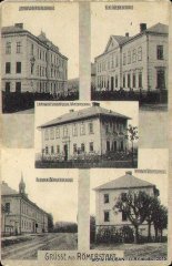 historické foto kostela (vlevo dole, v pozadí)