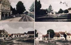 dobová pohlednice vsi s kaplí (na pravém dolním snímku)