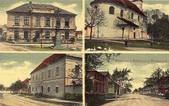 dobová pohlednice vsi s původním kostelem (vpravo nahoře)