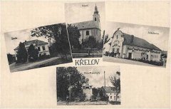 dobová pohlednice vsi s původním kostelem (uprostřed nahoře)