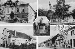 dobová pohlednice vsi s původním kostelem