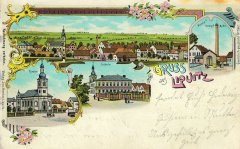 dobová pohlednice vsi s  kostelem