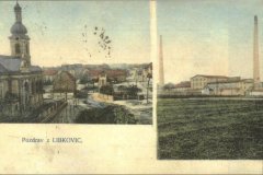 dobová pohlednice vsi s  kostelem