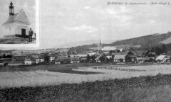 dobová pohlednice vsi s kaplí