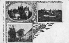 dobová pohlednice vsi s kostelem (na levém snímku)