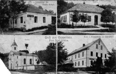 dobová pohlednice vsi s kaplí (vlevo dole)