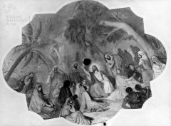 historické foto interiéru kostela (nástropní malba)
