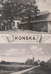 historická pohlednice s kostelem (dole)