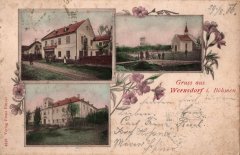 dobová pohlednice vsi s kaplí