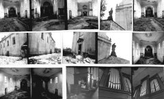 fotografie zdevastovaného kostela před požárem