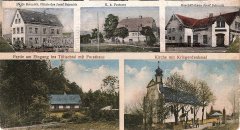 dobová pohlednice vsi s kostelem (vpravo dole)