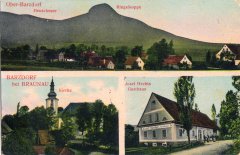 dobová pohlednice vsi s kostelem