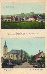 dobová pohlednice vsi s kostelem