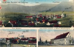 dobová pohlednice vsi s kostelem