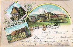 dobová pohlednice vsi s kostelem