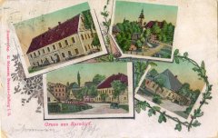 dobová pohlednice vsi s kostelem