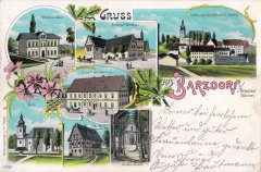 dobová pohlednice vsi s kostelem