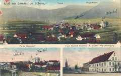dobová pohlednice vsi s kostelem