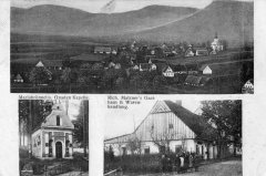 dobová pohlednice vsi s kostelem