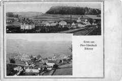 dobová pohlednice vsi s kostelem