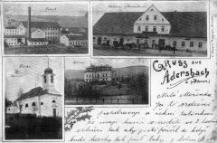 dobová pohlednice vsi s kostelem