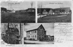 dobová pohlednice vsi s kaplí (vlevo nahoře)