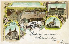 dobová pohlednice města s kostelem (vpravo dole)