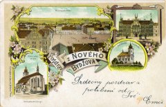 dobová pohlednice města s kostelem (vpravo dole)