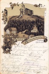 dobová pohlednice výletního areálu s kaplí