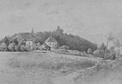 kresba kaple (uprostřed), autor Antonín Lewý