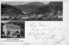 dobová pohlednice vsi s kostelem