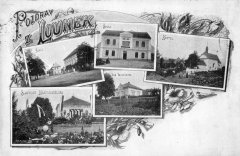 dobová pohlednice vsi s kostelem (vpravo)