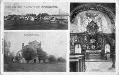 dobová pohlednice vsi s kostelem