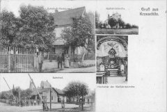 dobová pohlednice vsi s kostelem (vpravo)