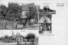 dobová pohlednice vsi s kostelem (vpravo)