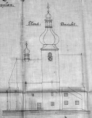 plán na opravu kostela - pohled ze severu