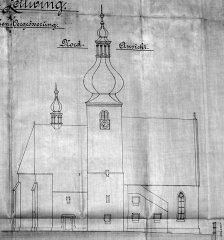plán na zvětšení kostela - pohled ze severu