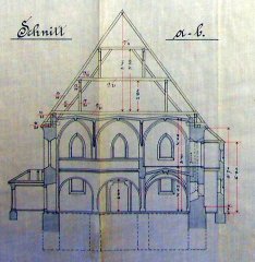 plán na zvětšení kostela - příčný řez