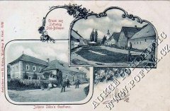 dobová pohlednice městyse s kostelem