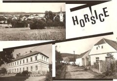 dobová pohlednice vsi s kostelem (vlevo nahoře)