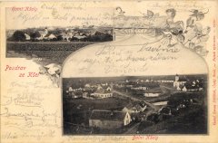 dobová pohlednice vsi s kostelem