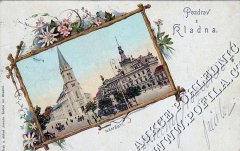 dobová pohlednice náměstí s kostelem